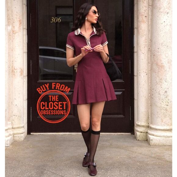 ZARA Blogger Fave Collared Wine Red Mini Dress NWT - Picture 12 of 16